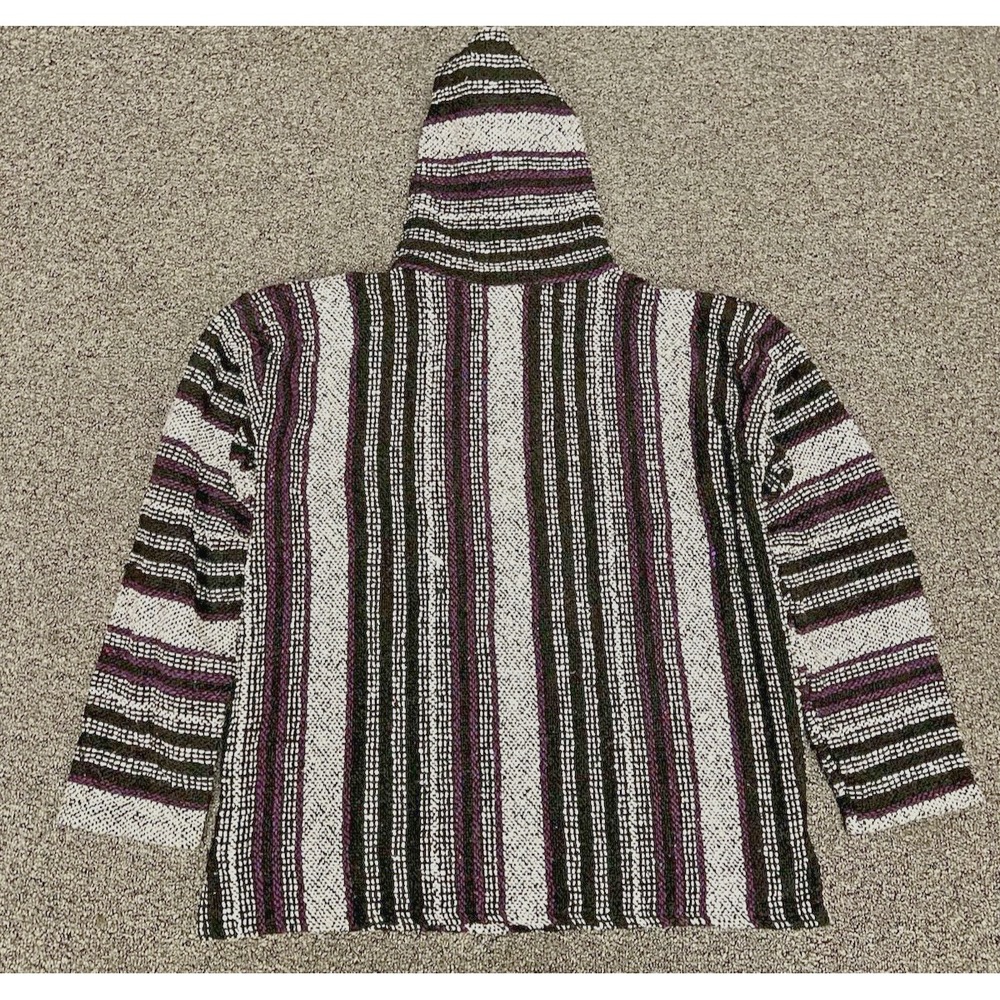 Vintage Baja Pullover Mexico Surf Hoodie Canyon Creek Striped Purple grey XL - Picture 2 of 7